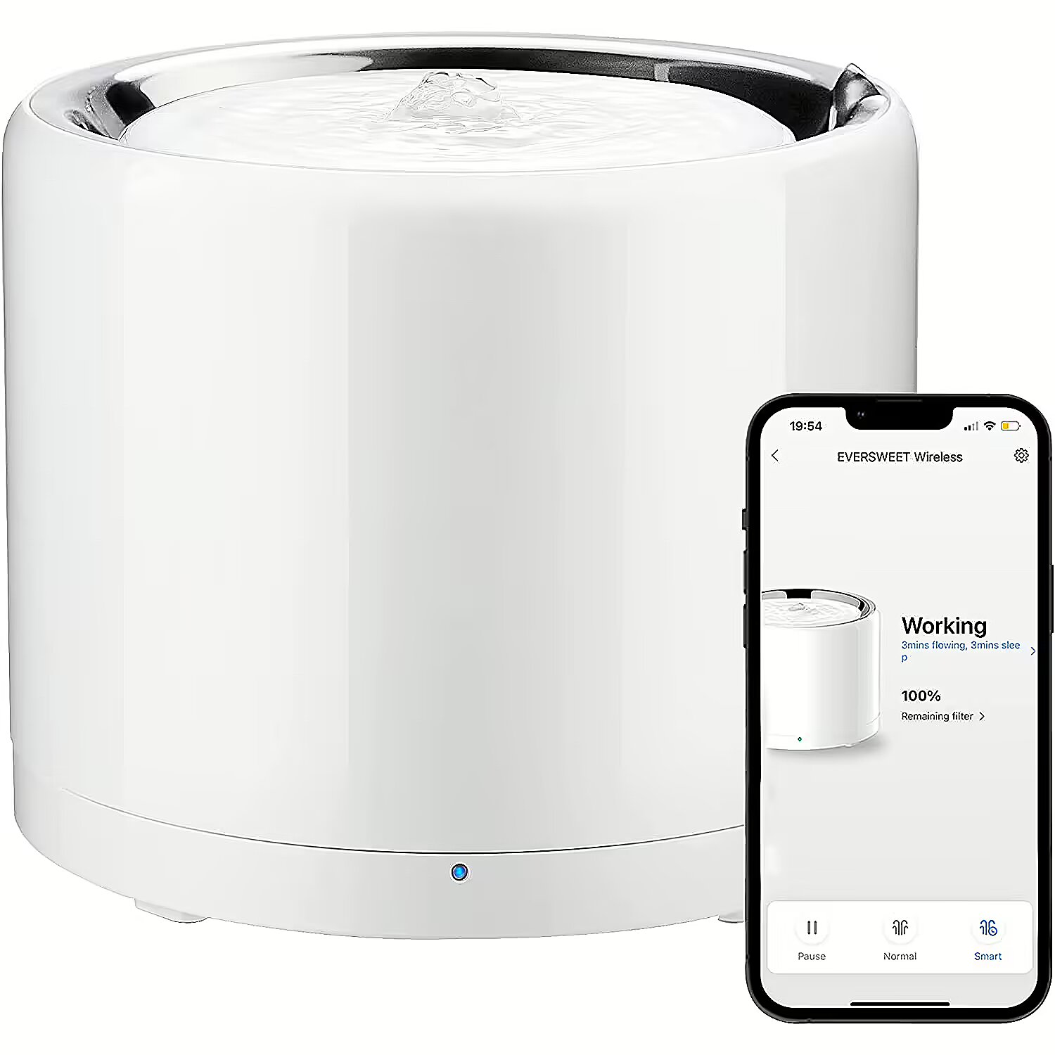 Petkit Smart Pet Drinking Fountain W4X Eversweet Wireless Wireless Pump Capacity 1.8 L Material Stainless Steel ABS White W4X Wireless