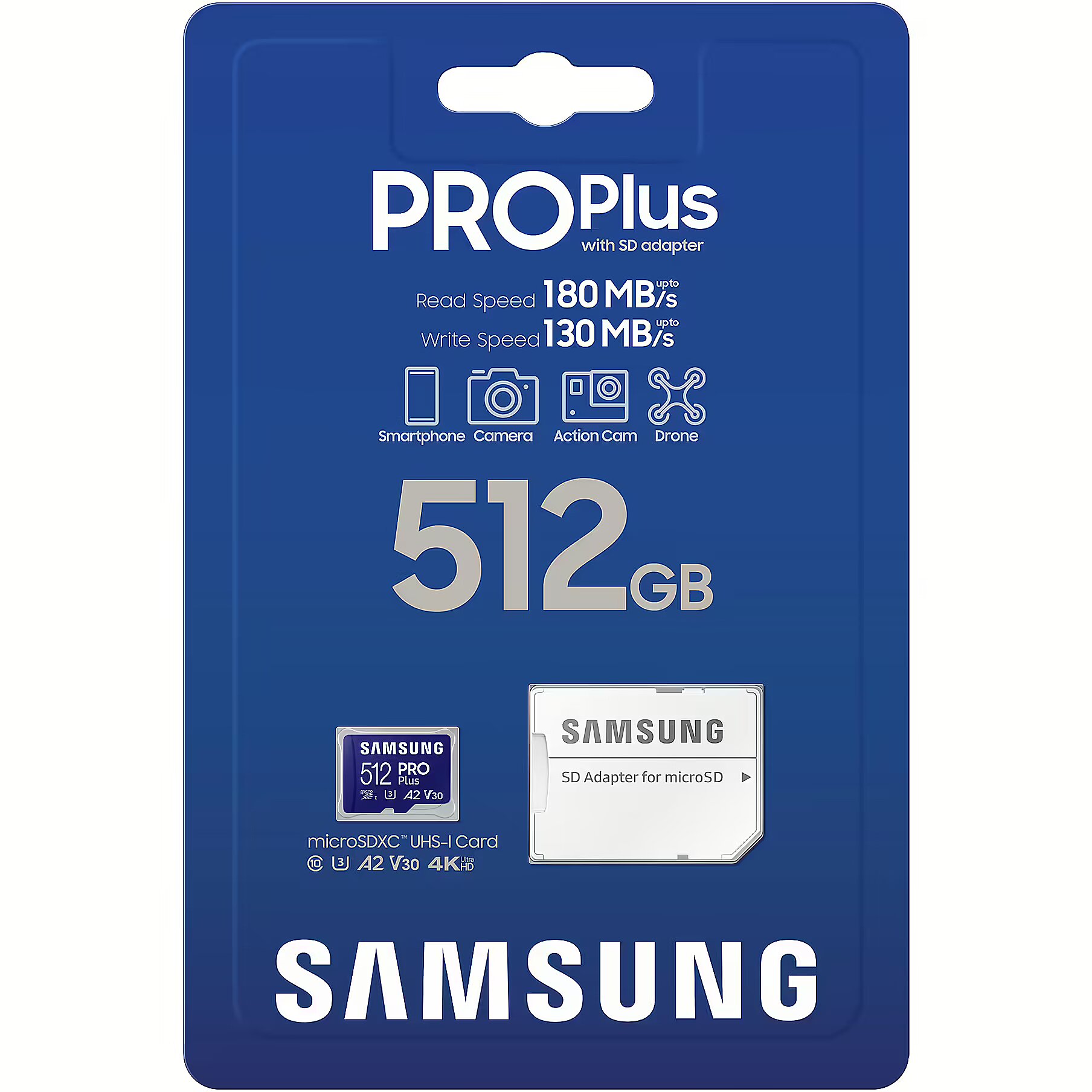 Samsung PRO Plus microSDXC 512GB UHS I U3 V30 Adapter MB MD512SA EU