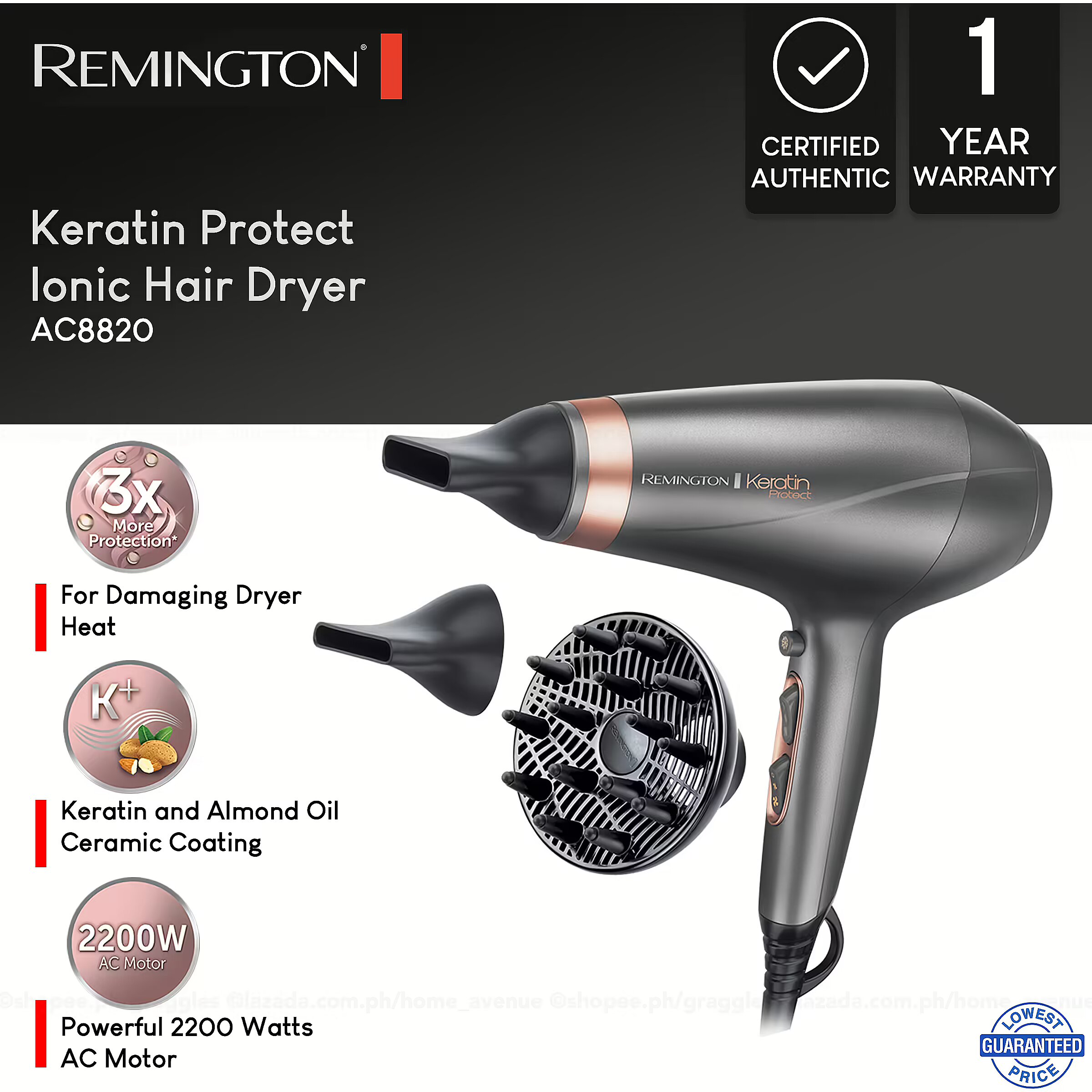 Remington Keratin channeling Protect 2200W Dryer